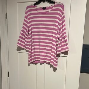 Jones New York Pink and White 3/4 Sleeve Boxy Blouse